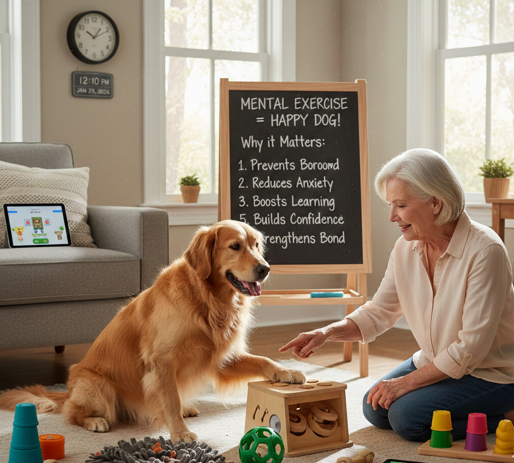 brain exercise at the home dog play with toys .