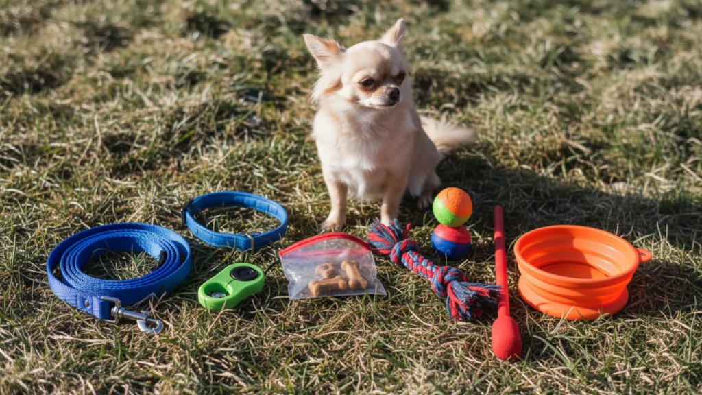 dog with Accessories. these are need for obedience training
