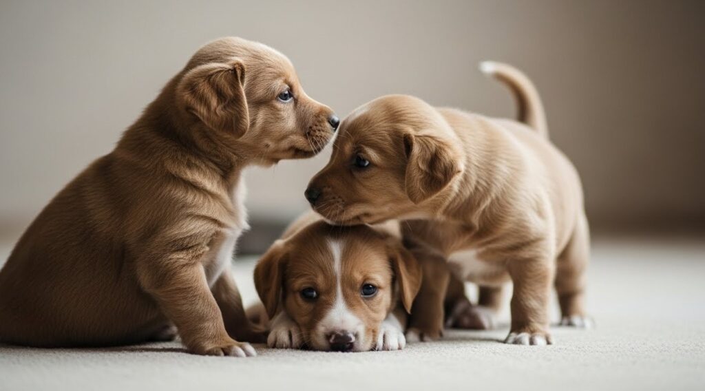 three puppies sitting together