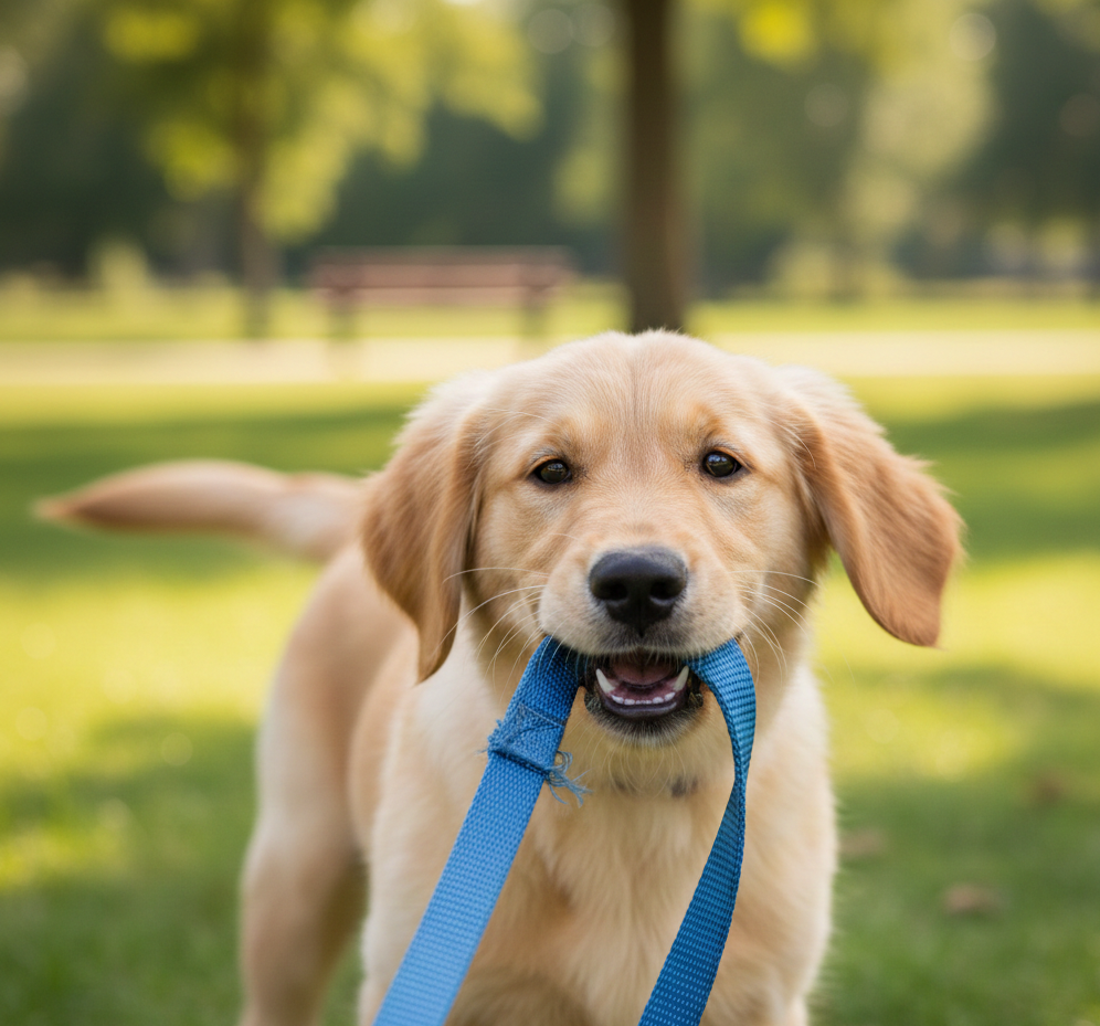 puppy bite the leash