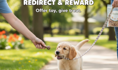 stop puppy leash biting giving rewards