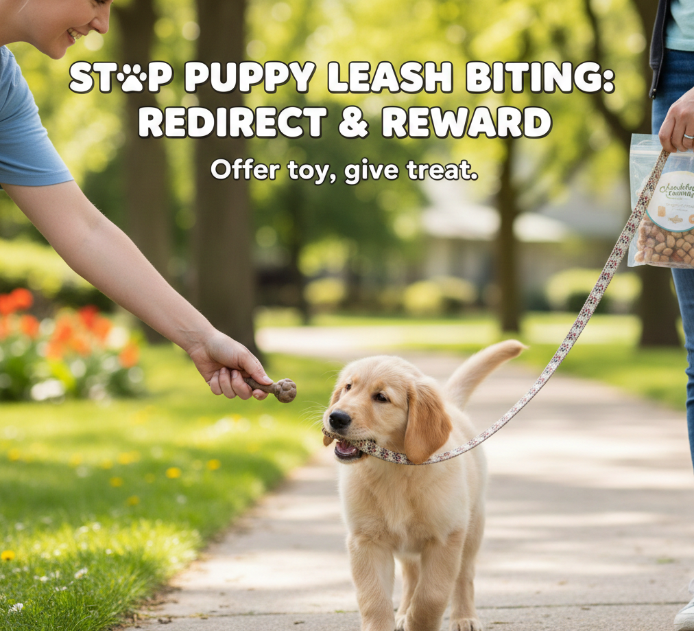 stop puppy leash biting giving rewards