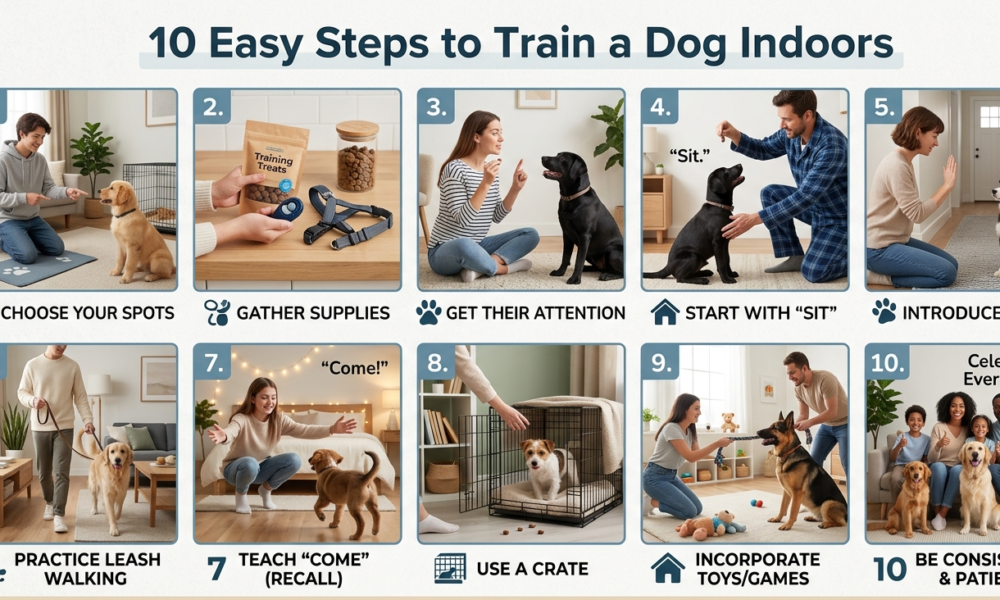 train a dog indoor with 10 step . dog sitting commonds learm consistency .indoor dog train flow with 10 step.