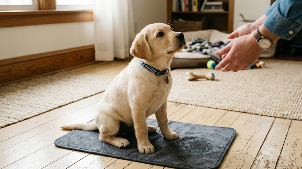 potty training of puppy in the room