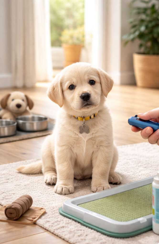 potty training of puppy outdoor