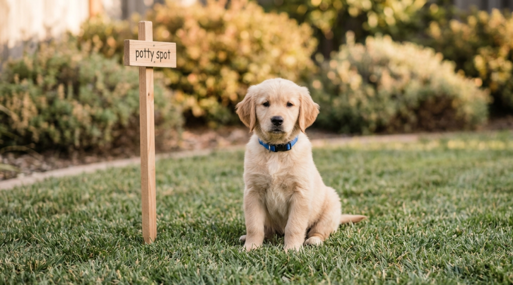 Puppy house training is outside.