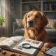 brain training of dog in the bedroom . A golden dog sitting and look toward owner
