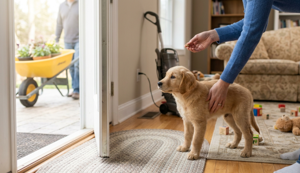 puppy training in room with attention