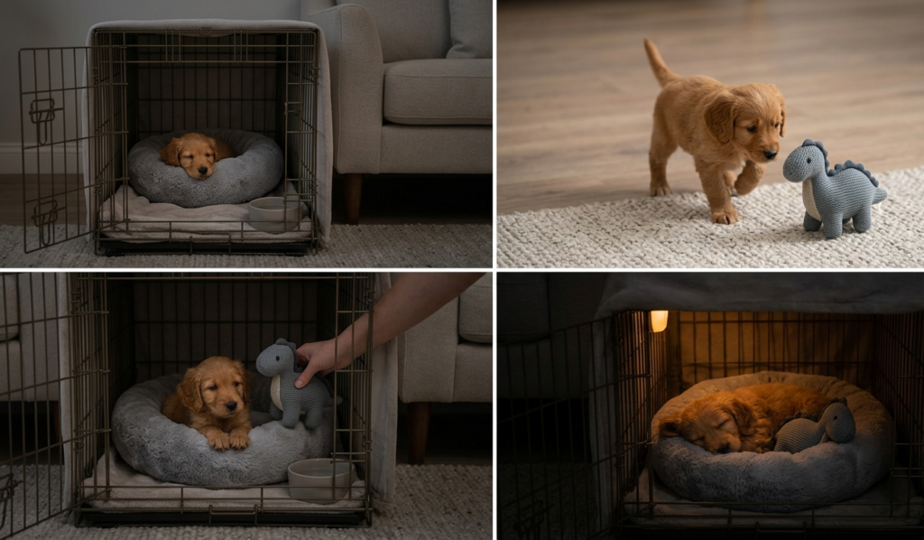 Train a Puppy  during bedtime routine  