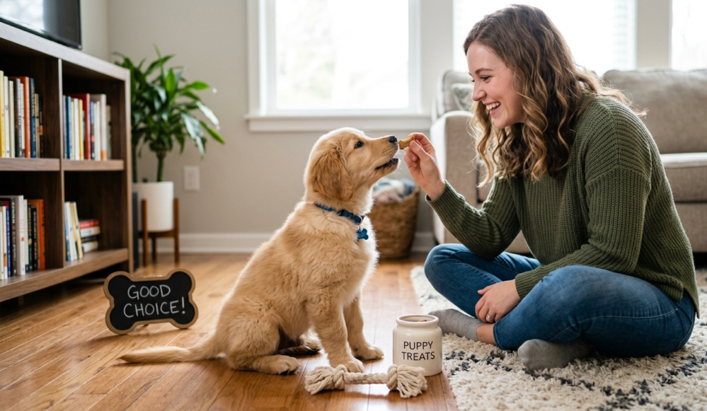 Rewarding hyper puppies for good behavior helps them learn quickly.
