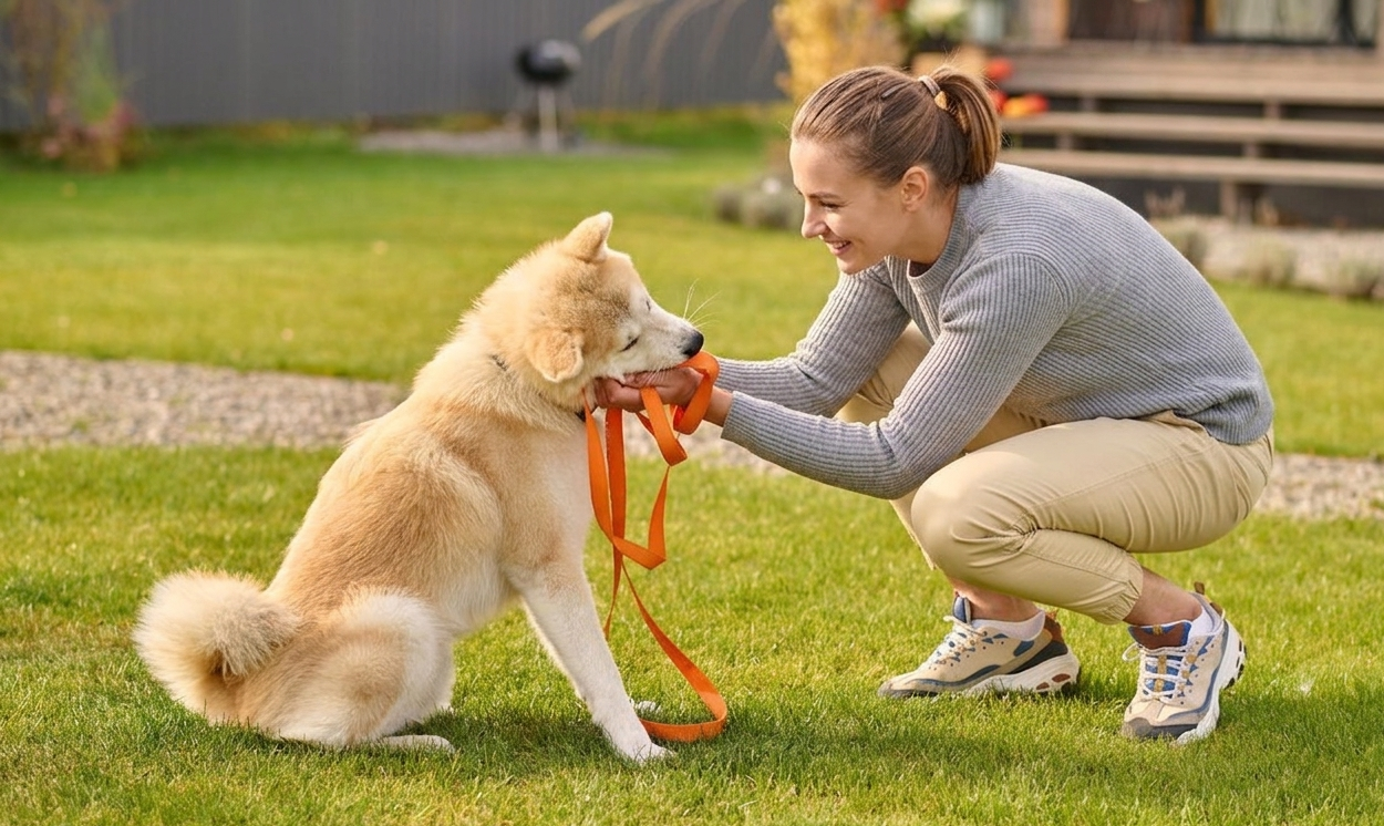 Aggressive dog training with Professional trainer help. a female sitting with dog . dog in aggressive mood
