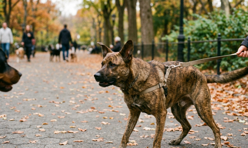 Aggressive dog training  in park . one dog aggressive one another dog 