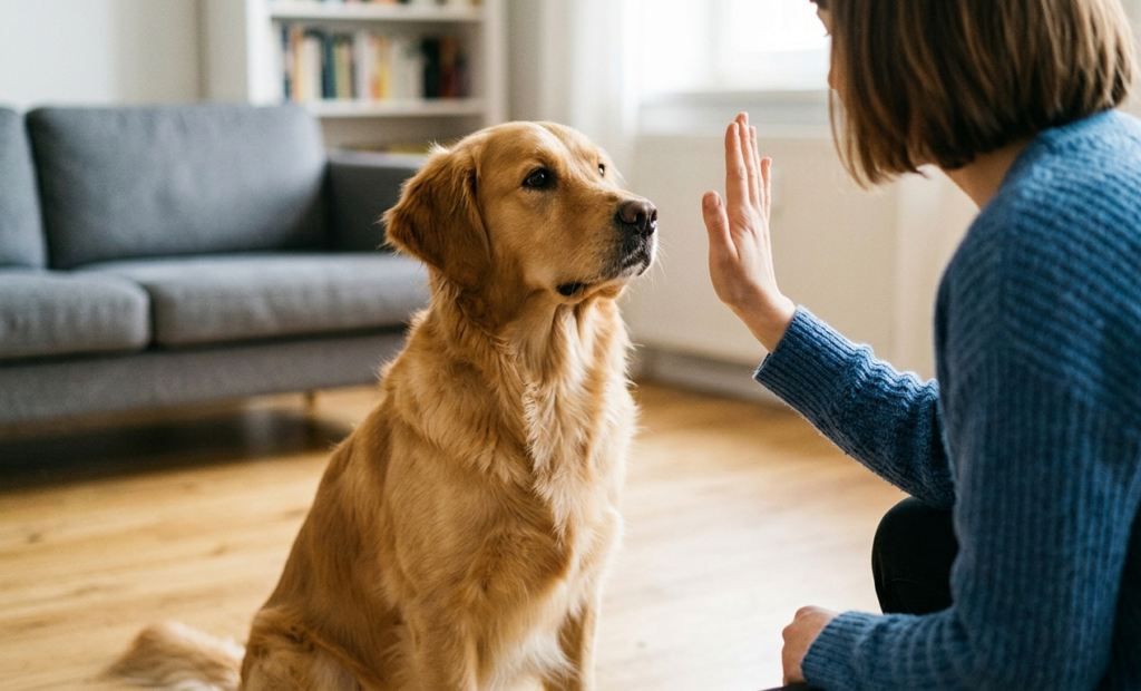 Training senior dogs show hand learning a commands