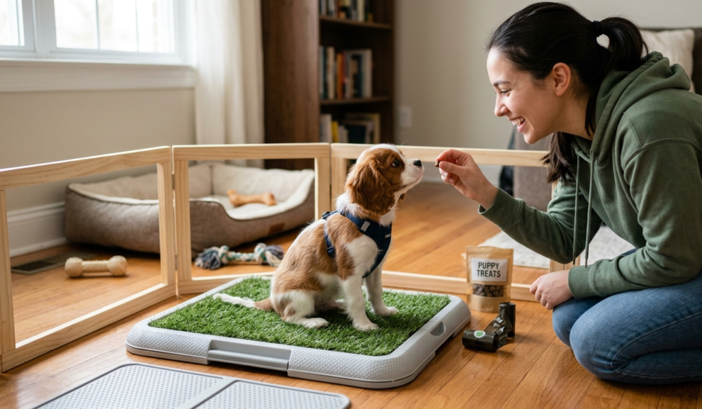 a female giving food during t puppy training