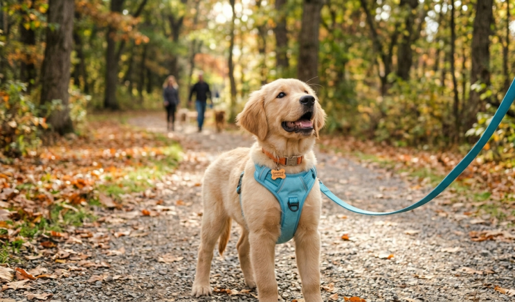  Hyper Puppy leash training in the park