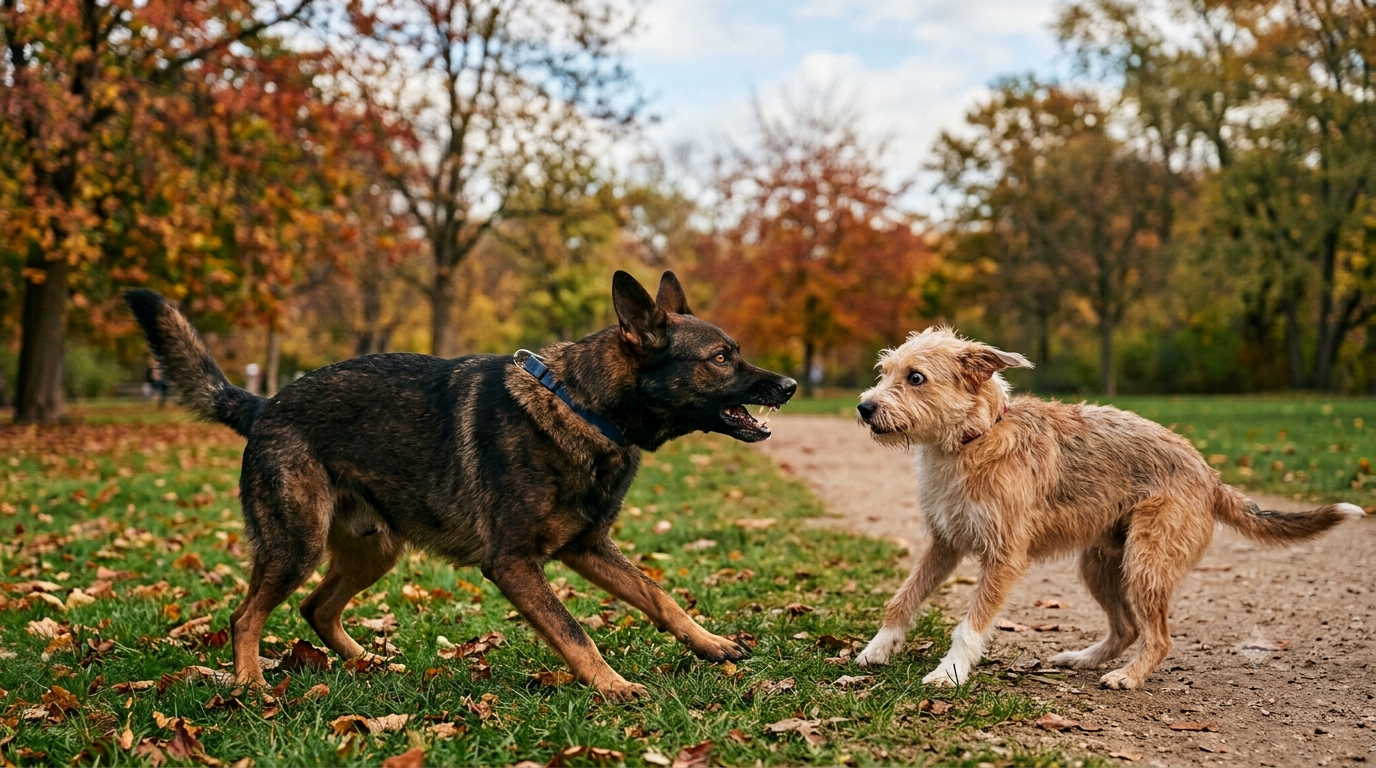 The German Shepherd, previously known for being well-behaved, became suddenly aggressive towards other dogs.