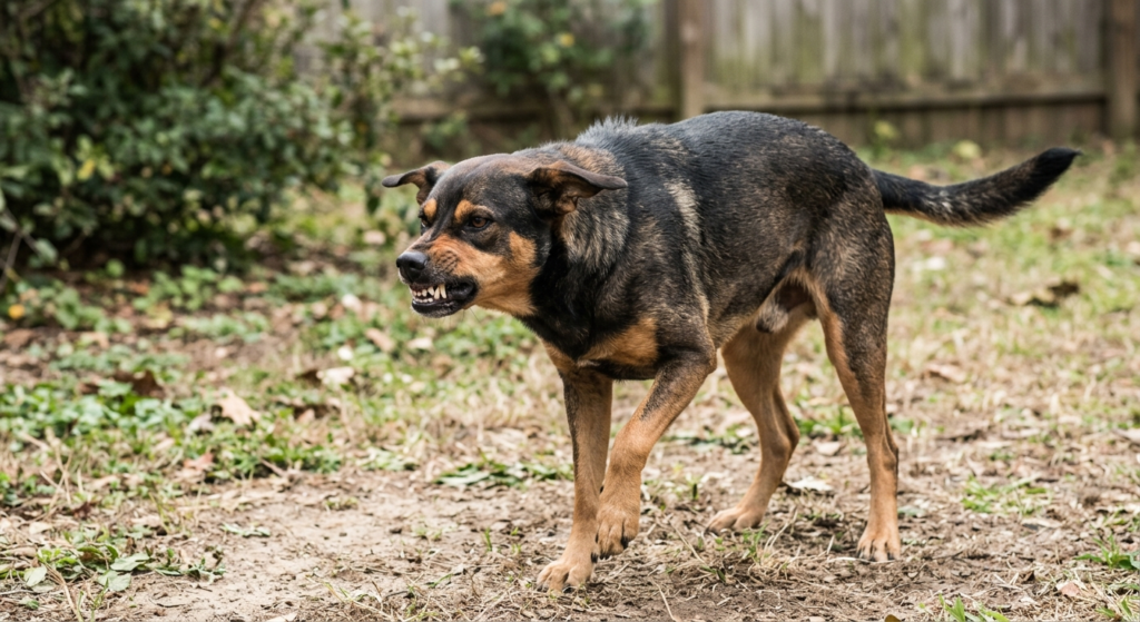  dog suddenly aggressive . a dog black is aggressive in park.