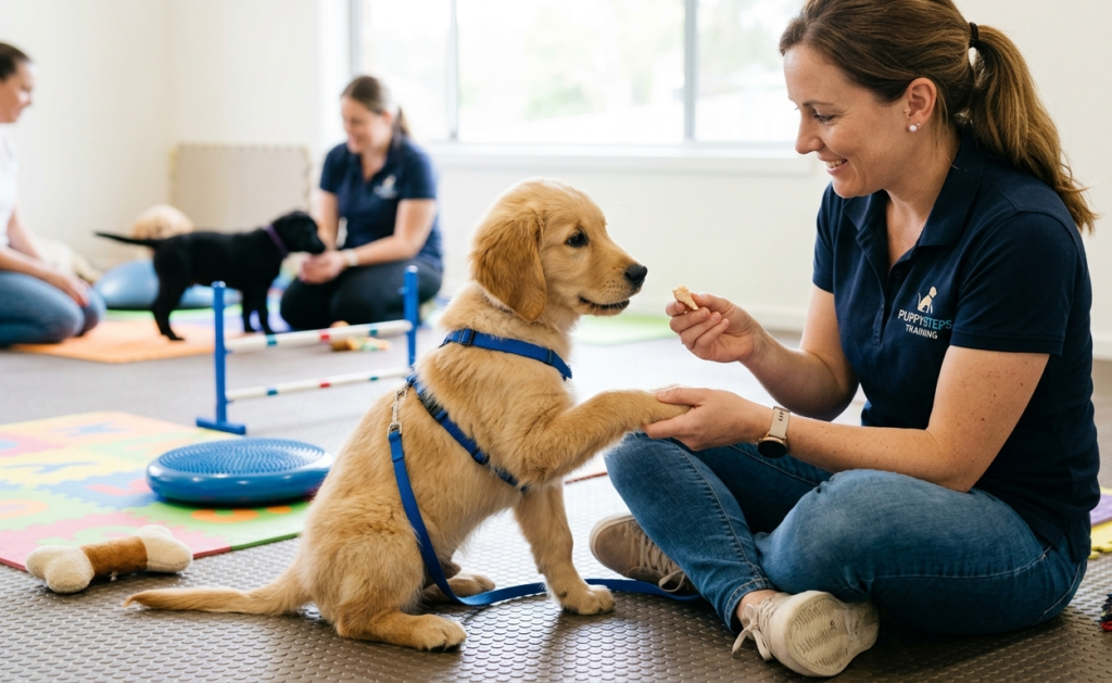 puppy  training in training center.