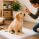 Potty train a puppy with a trainer using a puppy training pad