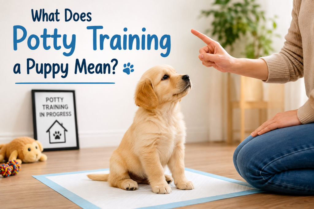 Potty train a puppy using a training pad and positive reinforcement at home